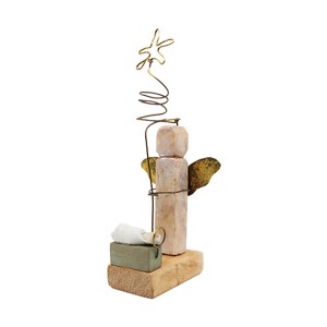 Transpac Wood Angel and Baby Jesus Figurines Multicolor Decorative Christmas Tabletop Decor for Joyful Holiday Celebrations - 1 of 1