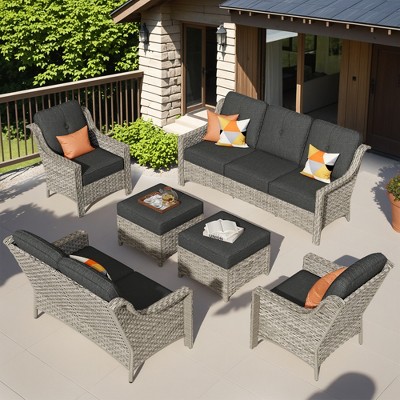 XIZZI All Weather Rattan Conversation Set, Wicker Furniture Sofa Set 3-Seat Couch with Cushion, Outside Rattan Sofa Set for Garden Backyard