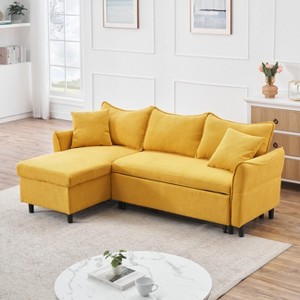 JOYRACER 80" corduroy convertible sofa bed, L-shaped couch with 2 small throw pillows, storage sleeper sofa for small apartments & Living Room - 1 of 4