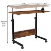 Syemin Desks Rolling Height Adjustable Side Table Lifting Computer Desk Overbed Bedside Table Overbed Table with Wheels, Brown, 31.5"*15.75"*27.16" - 2 of 4