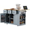 VYNXARIA K&K 53" Kitchen Island Set with Bar Stools, Power Outlet & Ample Storage in Grey Blue - 4 of 4
