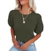 Women's Round Neck Short Sleeve Sweater Summer Casual Puff Sleeve Pullover Knit Top - 3 of 4