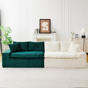 120" Color-Block Turtle Velvet Sofa with Ergonomic Backrests, High-Density Sponge Cushions, and 400lbs Weight Capacity - 1 of 4