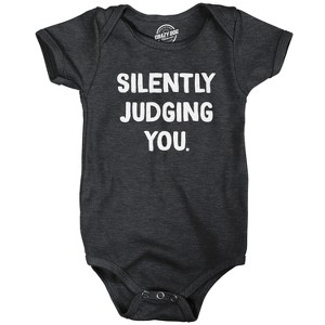 Silently Judging You Baby Bodysuit Funny Sarcastic Novelty Jumper For Infants - Crazy Dog Baby Bodysuit - 1 of 4