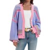 Imily Bela Womens Button Up Striped Cardigan Oversized V Neck Puff Sleeve Color Block Knit Coat - 3 of 4