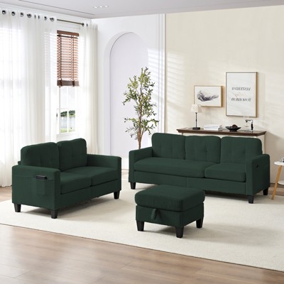 Mjkone 76" Comfort L-Shaped Sectional Sofa Set,Corduroy 3-Seater with Moveable Storage Ottoman/Loveseat/Single Sofa Couch