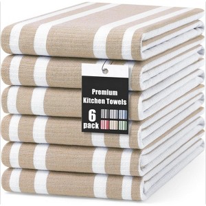 6-Pack Premium Kitchen Towels, Large Cotton Highly Absorbent Tea and Dish Towel Set with Hanging Loop, 18x28 Inch - 1 of 4