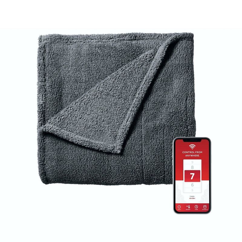 Sunbeam Full Size Electric Lofttec Heated Blanket in Slate with Wi-Fi Connection, 3 of 4
