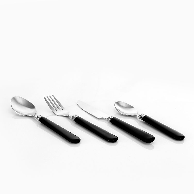 Gibson Sensations II 16 Piece Stainless Steel Flatware Set with Black Handles and Chrome Caddy, 2 of 9