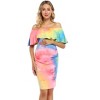 Coolmee Women's Ruffle Off Shoulder Maternity Dress Ruched Side Bodycon Pregnancy Dress for Baby Shower - 3 of 4