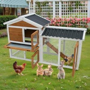 Kumasinova 58" Large Outdoor Rabbit Hutch with Waterproof Roof,Wooden Guinea Pig Cage with Ramp & Pull Out Tray,Pet House for Backyard,Patio Use - 1 of 3