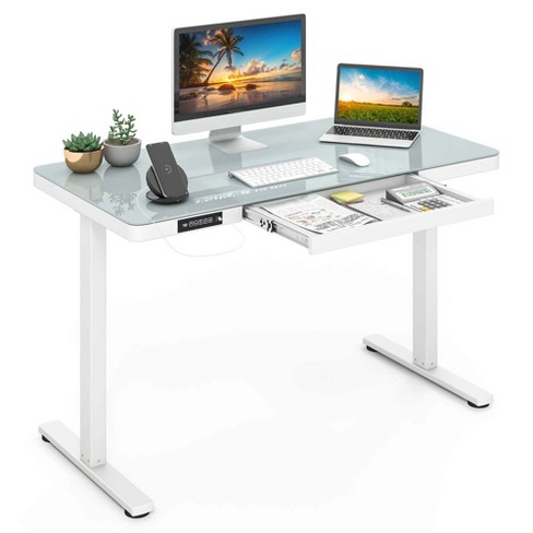 Costway 48 X 24 Whole piece Glass Standing Desk W drawers Writable Tempered Glass Top White Target