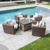 GDFStudio Venice Outdoor Wicker 5 Piece Swivel Club Chair and Fire Pit Set - 2 of 4