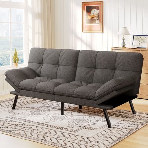 Dyonery 71" Convertible Futon Sofa Bed with Memory Foam, Adjustable Recliner for Small Spaces, Linen Fabric for Apartment, Living Room, Office - 1 of 4