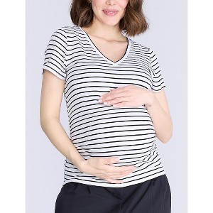 Women's V-Neck Side-Ruched Maternity Short Sleeve Tee | Motherhood Maternity - 1 of 4