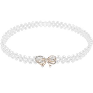 INSPIRE CHIC Women's Pearl Belt Crystal Rhinestone Retro Elastic Thin Waist Belt for Wedding Dress - 1 of 4