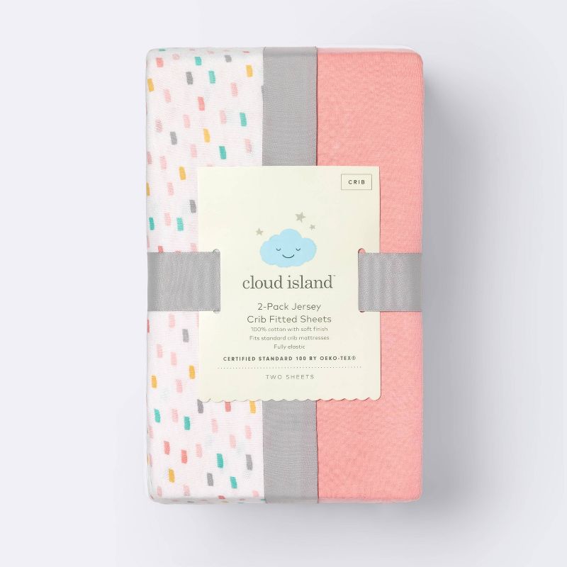 Fitted Jersey Crib Sheet - Cloud Island&#8482; Confetti/Coral 2pk, 4 of 5