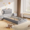 Twin Size Bed Frame, Wooden Platform Bed Frame with 2-Tier Storage Headboard and 2 Drawers, Twin Size Bed Frame with Wooden Slat Support, Light Grey - 2 of 4