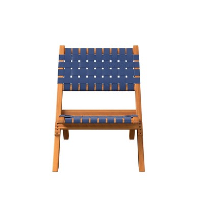 Navy Blue Woven Acacia Wood Folding Chair