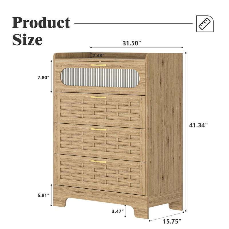 4/6-Drawer Dresser, Modern Wooden Dresser Chest with Metal Handles, Storage Organizer Dresser Natural 4A - ModernLuxe, 5 of 11
