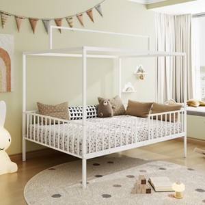 KWPZQEB Montessori House Bed Metal for Kids, Metal Floor Bed with Canopy and Fence, House Bed Frame for Girls & Boys, No Box Spring Needed - 1 of 4