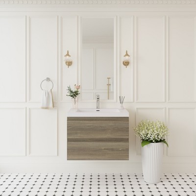 Whisen Floating Wall-Mounted Bathroom Vanity with Resin Sink, Water-Resistant Timber Cabinet and 2 Storage Drawers