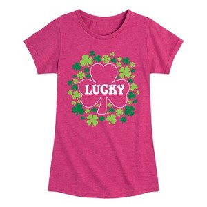 Girls' - Instant Message - St. Patrick's Day Lucky Shamrocks Filled Fitted Short Sleeve Graphic T-Shirt - 1 of 4