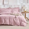 Ruffle Duvet Cover, Farmhouse Shabby Chic 3 - Piece Pink Microfiber Bedding Set, Soft King Comforter with Zipper Corner Ties - 3 of 4