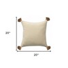 20" X 20" Light Beige And Dark Beige 100% Cotton Zippered Pillow - 3 of 4