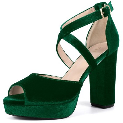 BLISSFUL STEP Women's Crisscross Strap Chunky Heel Platform Heeled Sandals