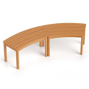Tangkula Outdoor Curved Acacia Wood Bench Set of 2 Patio Garden Backless Fire Pit Bench - 1 of 4