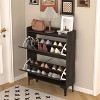 TIRAMISUBEST Grey Slim Tipping Bucket Shoe Cabinet with Adjustable Panel & Hanging Hooks-Minimalist Design, 3 Flip Drawers for Entryway or Hallway - 2 of 4