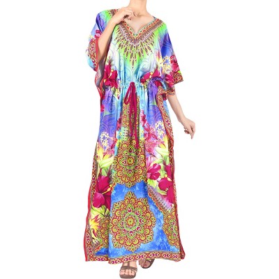 HAPPY BAY Women's House Daily Routine Evening Wear Dailywear Maxi Ethnic Caftan Casual Long Dress Dashiki Dresses for Women One Size Multi,Abstract