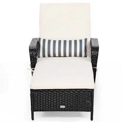 79'' Black Patio Wicker Chaise Lounge Chair with Pillow and Adjustable Backrest