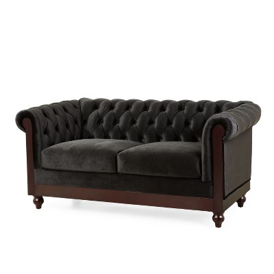 NicBex Loveseat Sofa Mid Century Velvet Fabric Upholstered Sofa Couch 2 Seater Tufted Button Loveseat Couch for Bedroom,Living Room,Black