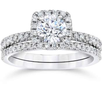 Pompeii3 1 ct Diamond Cushion Halo Engagement Wedding Ring Set 14k White Gold