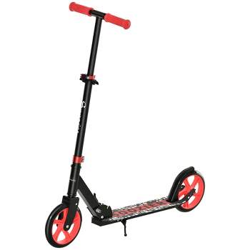 Soozier Folding Kick Scooter for 12 Years and Up for Adults and Teens, Push Scooter with 3-Level Height Adjustable Handlebar, Red