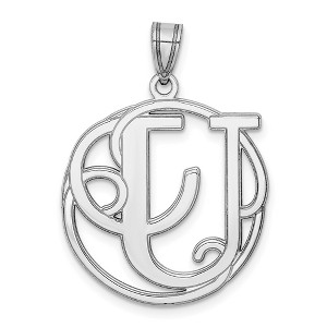 Black Bow Jewelry Rhodium Plated Sterling Silver Fancy Script Initial A-Z Pendant, 20mm - 1 of 4