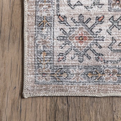 Eco-Friendly Beige Synthetic 4' x 6' Washable Area Rug