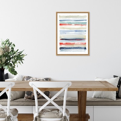 Modern Abstract Striped Canvas Wall Art with Maple Frame