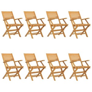 vidaXL Folding Patio Chairs Set of 8 - Solid Wood Teak Outdoor Seating with Armrests for Garden, Deck, and Patio - 1 of 4