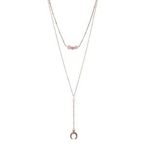 Slickblue Women's Pendant Necklace, Double Chain with Moon Charm, Layered Style, Gold Pink, 16-21" - 1 of 3