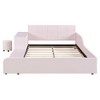 TIRAMISUBEST Full/Queen Size Upholstered Grounded Bed, Velvet Platform Bed Mother & Child Bed with Bedside Desk and Little Round Stool - 4 of 4