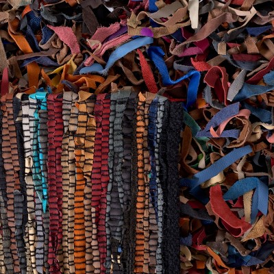 Multi-Color Hand-Knotted Leather Shag Rug, 3' x 5'