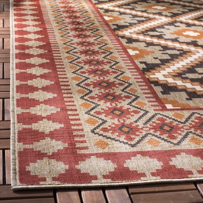 Reversible Easy-Care Synthetic Runner Rug in Red/Natural, 2'3" X 14'