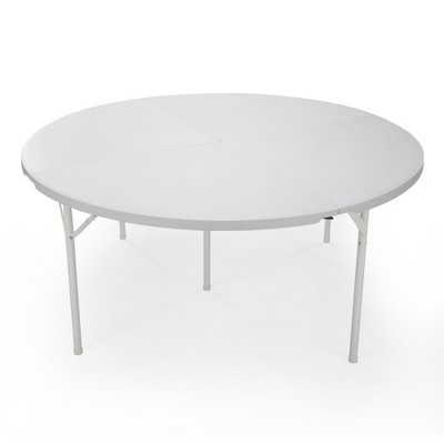 Osparple Round Portable Dining Table 66" Plastic Folding Table with Carrying Handle for Indoor and Outdoor, White