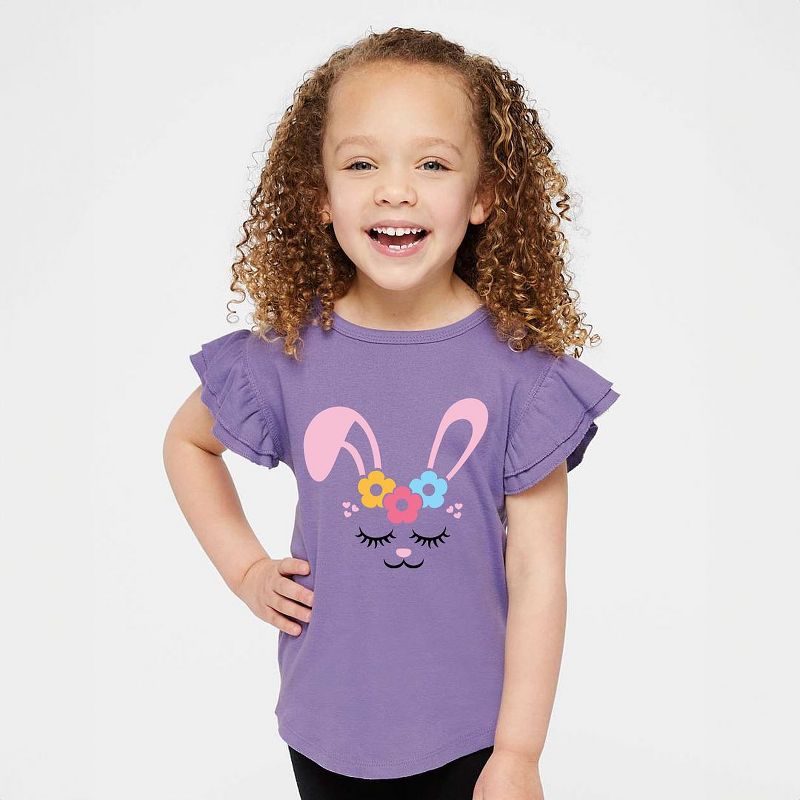 The Juniper Shop Bunny Face With Flowers Toddler Flutter Sleeve Tee, 2 of 3