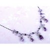 Anna-Kaci Women's Floral Statement Necklace and Earring Set with Purple Crystal Accents, Silver Tone, Adjustable Chain, Elegant Design - Abstract - 2 of 4