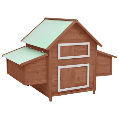 vidaXL Chicken Coop Hen House with 2 Nesting Boxes Chicken Pen Solid Fir Wood - Mocha and White