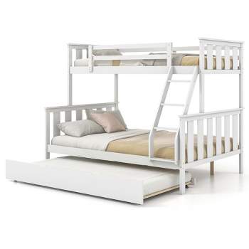 Costway Twin Over Full Bunk Bed with Trundle Ladder Safety Guardrails 3-in-1 Beds Espresso/White